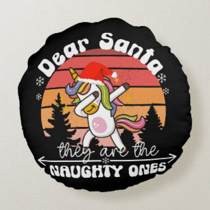 Dabbing Unicorn Funny Christmas Round Cushion