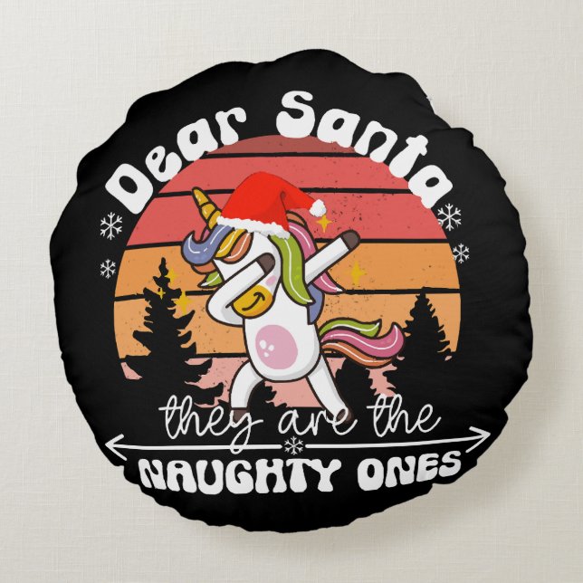  Dabbing Unicorn Funny Christmas Round Cushion (Back)
