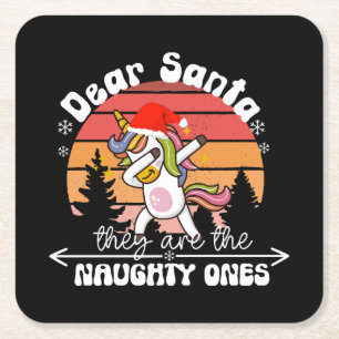  Dabbing Unicorn Funny Christmas Square Paper Coaster