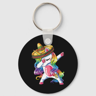 Dabbing Unicorn Funny Cinco De Mayo Women Rainbow  Key Ring