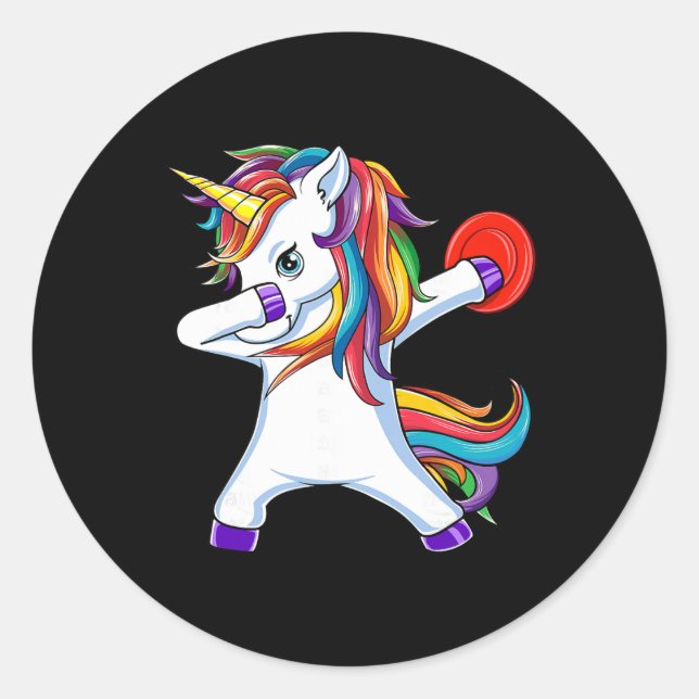 Dabbing Unicorn Funny Flying Disc Golf Player  Classic Round Sticker (Front)