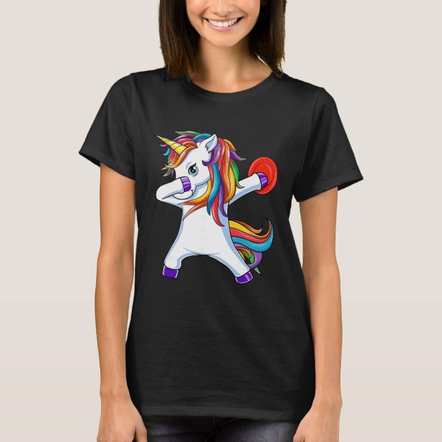 Dabbing Unicorn Funny Flying Disc Golf Player  T-Shirt (Front)