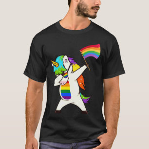 Dabbing Unicorn Gay Pride LGBT  Lesbian Rainbow Fl T-Shirt