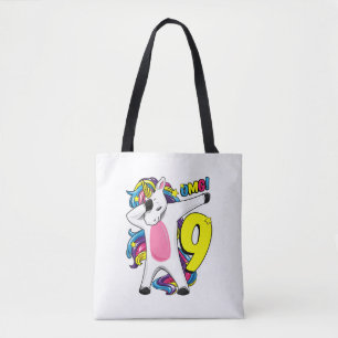 Dabbing unicorn girl's 9th birthday gift 9 years o tote bag