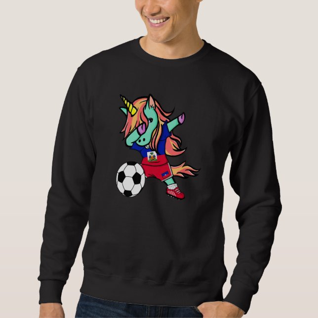Dabbing Unicorn Haiti Soccer Fans Support Haitian  Sweatshirt (Front)