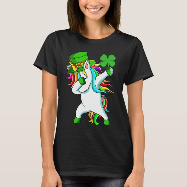 Dabbing Unicorn Happy St Patrick's Day Lucky Shamr T-Shirt (Front)