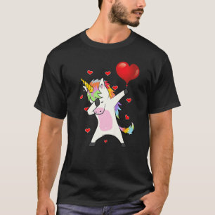 Dabbing Unicorn Heart and Love Valentines Day Rain T-Shirt