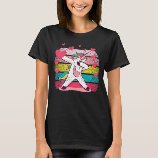Dabbing Unicorn  Heart Valentine's Day Dab Dance T-Shirt