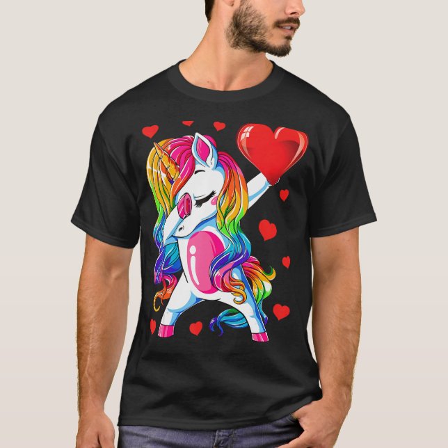 Dabbing Unicorn Heart Valentines Day Gifts Kids Te T-Shirt (Front)