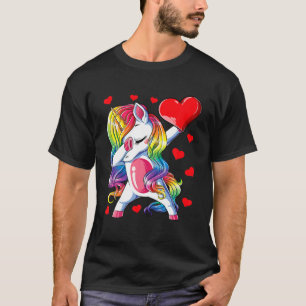 Dabbing Unicorn Heart Valentines Day Girl Kid Rain T-Shirt