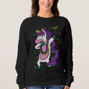 Dabbing Unicorn Jester Hat Mask Mardi Gras Festiva Sweatshirt