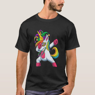 Dabbing Unicorn Jester Mardi Gras Kids Girls T-Shirt