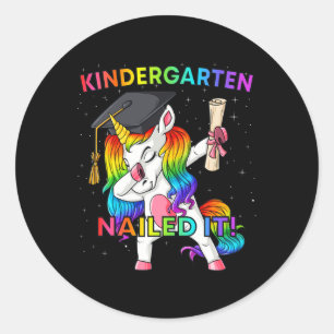 Dabbing Unicorn Kindergarten Nailed It Graduation Classic Round Sticker