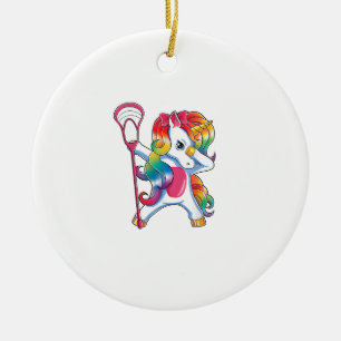 Dabbing Unicorn Lacrosse Funny Lax Player T-Shirt Ceramic Tree Decoration