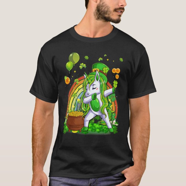 Dabbing Unicorn Leprechaun St Patrick's Day Irish  T-Shirt (Front)