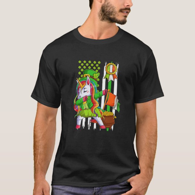 Dabbing Unicorn Leprechaun St Patrick's Day Irish T-Shirt (Front)