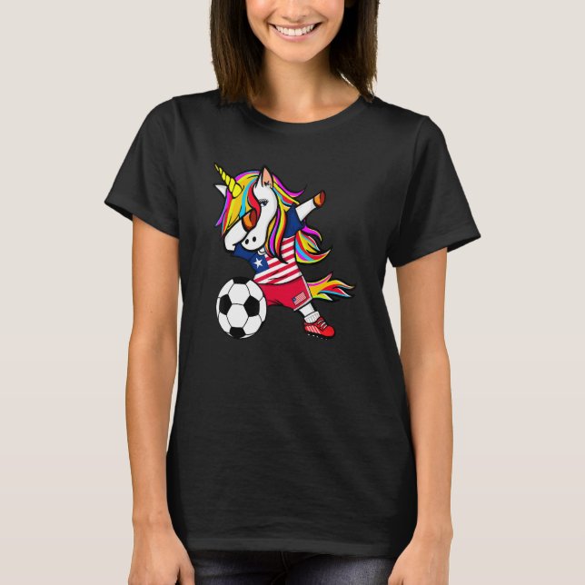 Dabbing Unicorn Liberia Football  Liberian Flag So T-Shirt (Front)