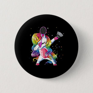 Dabbing Unicorn Playing Badminton Player Lover Mat 6 Cm Round Badge