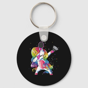 Dabbing Unicorn Playing Badminton Player Lover Mat Key Ring