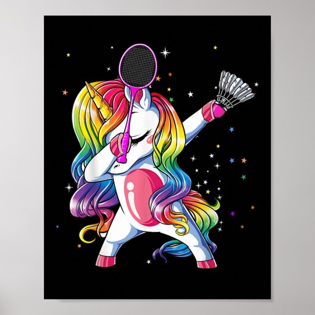 Dabbing Unicorn Playing Badminton Player Lover Mat Poster (Front)