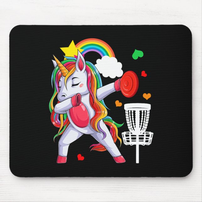 Dabbing Unicorn Playing Disc Golf Funny Player Coa Mouse Pad (Front)