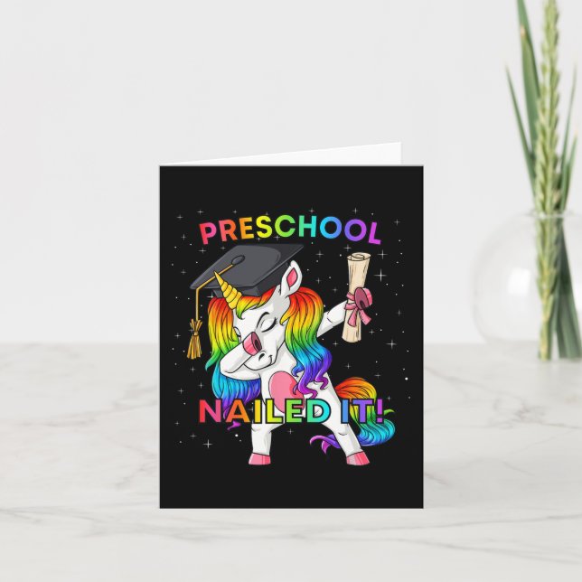 Dabbing Unicorn Preschool Nailed It Graduation Gir Card (Front)