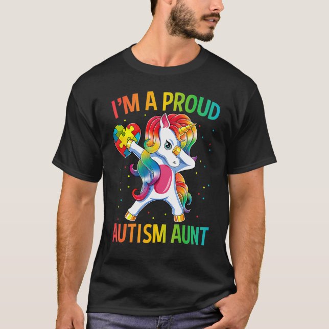 Dabbing Unicorn Proud Autism Aunt Autism Awareness T-Shirt (Front)