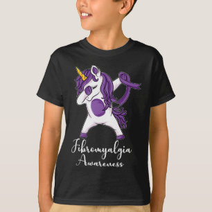 Dabbing Unicorn Purple Ribbon Fibromyalgia Awarene T-Shirt
