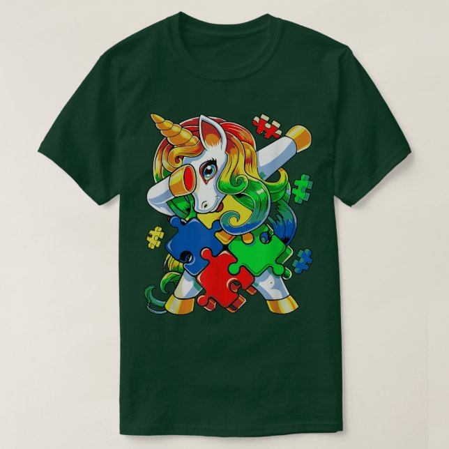 Dabbing Unicorn Puzzle Piece Autism Awareness Cute T-Shirt (Design Front)