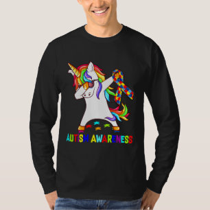Dabbing Unicorn Puzzle Ribbon Autism Awareness T-Shirt