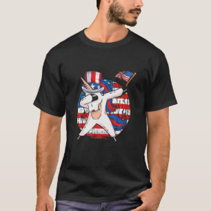 Dabbing Unicorn Rainbow Patriotic American USA Gir T-Shirt