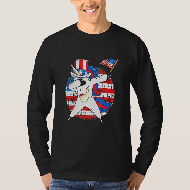 Dabbing Unicorn Rainbow Patriotic American Usa Gir T-Shirt (Front)