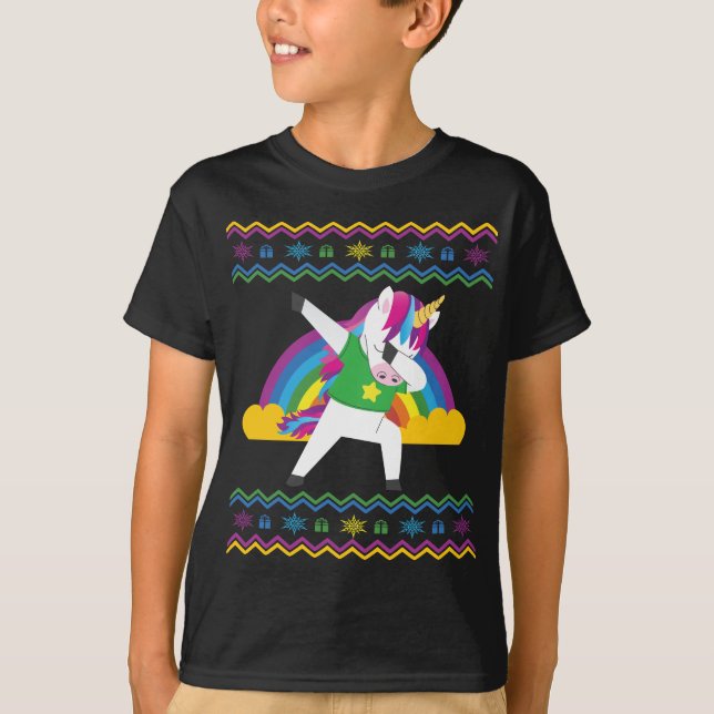 Dabbing Unicorn Rainbow Ugly Christmas Sweater (Front)