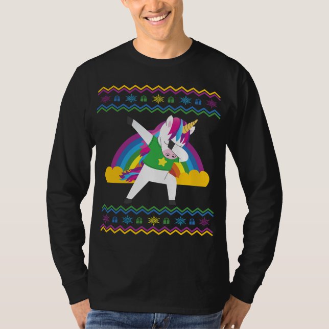 Dabbing Unicorn Rainbow Ugly Christmas Sweater (Front)
