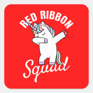 Dabbing Unicorn Red Ribbon Awareness Squad  Square Sticker
