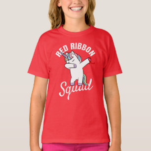 Dabbing Unicorn Red Ribbon Awareness Squad  T-Shirt