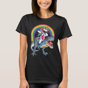 Dabbing Unicorn Riding Dinosaur rex Boys Girls Kid T-Shirt