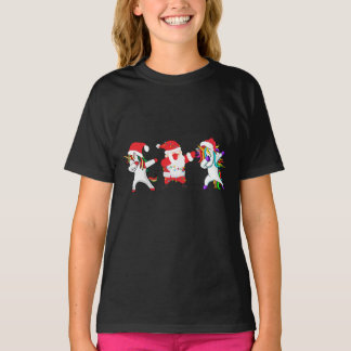 Dabbing Unicorn Santa Christmas Kids Girls  T-Shirt