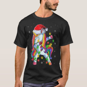 Dabbing Unicorn Santa Christmas Kids Girls Women X T-Shirt