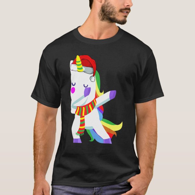Dabbing Unicorn Santa Hat Christmas Holiday Xmas   T-Shirt (Front)