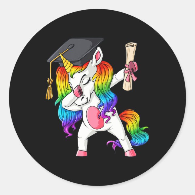 Dabbing Unicorn School Graduation Dab Girls Kids T Classic Round Sticker (Front)