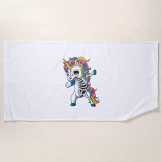 Dabbing Unicorn Skeleton Halloween Gifts Women Men Beach Towel