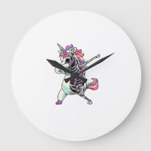 Dabbing Unicorn Skeleton Halloween Girls Dab T-Shi Large Clock