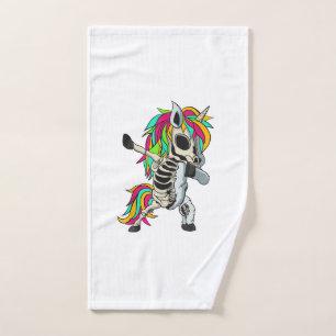 Dabbing Unicorn Skeleton Halloween T-Shirt Hand Towel