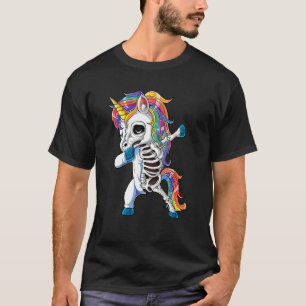 Dabbing Unicorn Skeleton Skulls Halloween Boys Gir T-Shirt