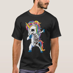 Dabbing Unicorn Skeleton Watercolor Halloween Cost T-Shirt