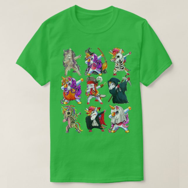 Dabbing Unicorn Skeleton Zombie Pumpkin Mommy Hall T-Shirt (Design Front)