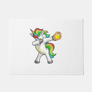 Dabbing Unicorn Softball Player Funny Dab Dance Ra Doormat