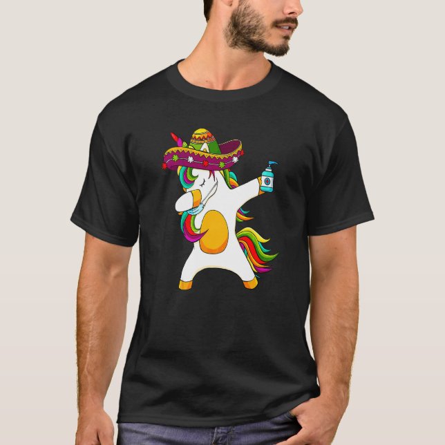 Dabbing Unicorn Sombrero Face Mask Cinco De Mayo M T-Shirt (Front)