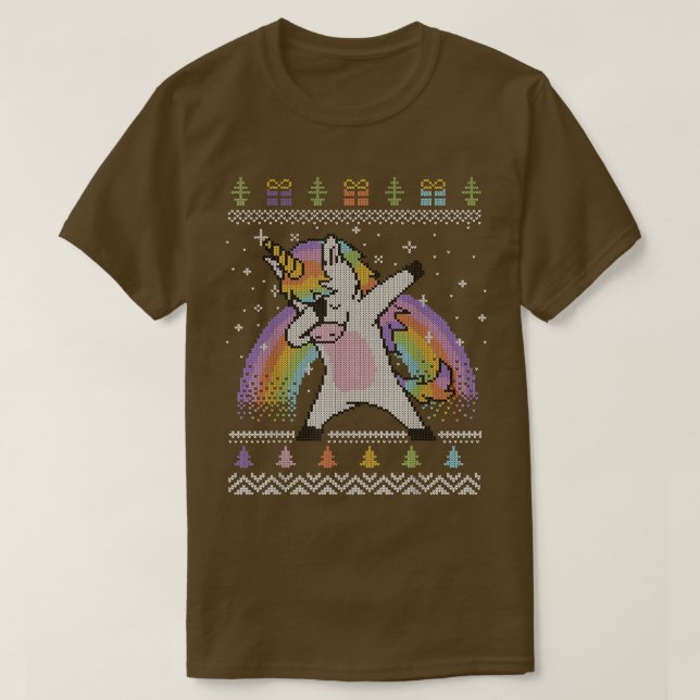 Dabbing Unicorn Ugly Christmas Sweater  Rainbow  (Design Front)